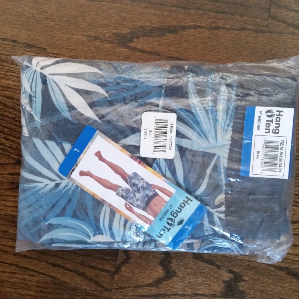 New Hang Ten Men boys swim Trunk blue color Tri-blend quick dry size L Large NWT